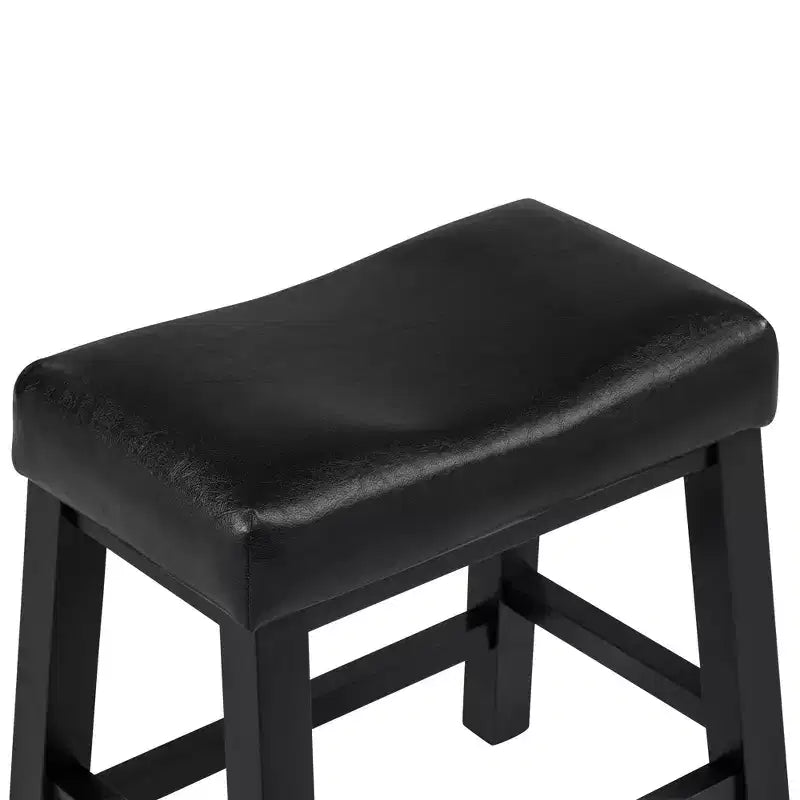 eHemco Heavy-Duty Saddle Kitchen Counter Height Barstools with Wood Legs and Cushion Seat, 19 Inch Height, Black