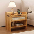 Rattan Nightstand with Drawer, Modern End Table with Open Shlef, Sofa Side Table for Small Spaces, Accent Bedside Table for Living Room Bedroom