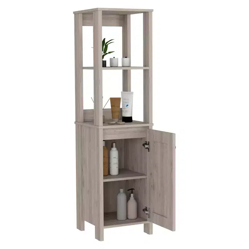 Okak 60 Inch Tall Bathroom Storage Cabinet, Slim Storage Cabinet with 2 Open Shelves for Living Room, Home