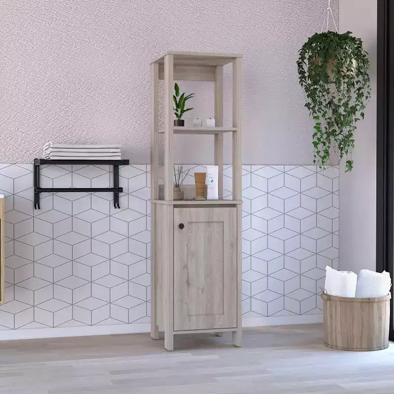 Okak 60 Inch Tall Bathroom Storage Cabinet, Slim Storage Cabinet with 2 Open Shelves for Living Room, Home