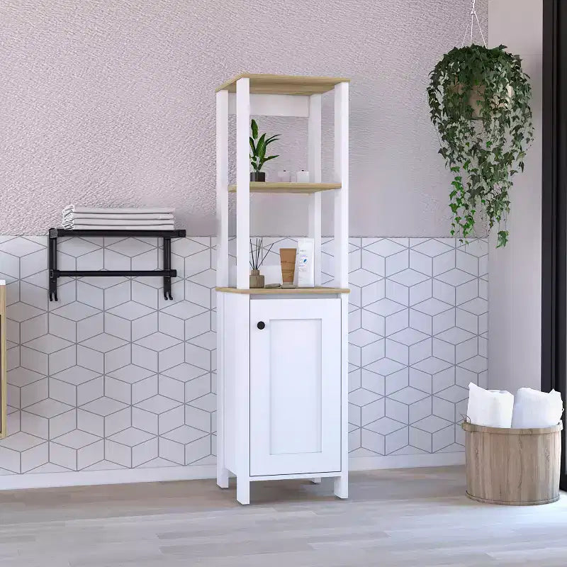 Okak 60 Inch Tall Bathroom Storage Cabinet, Slim Storage Cabinet with 2 Open Shelves for Living Room, Home