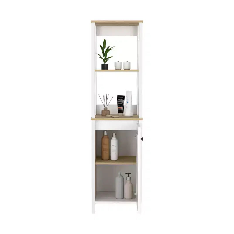 Okak 60 Inch Tall Bathroom Storage Cabinet, Slim Storage Cabinet with 2 Open Shelves for Living Room, Home