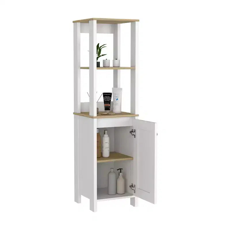 Okak 60 Inch Tall Bathroom Storage Cabinet, Slim Storage Cabinet with 2 Open Shelves for Living Room, Home