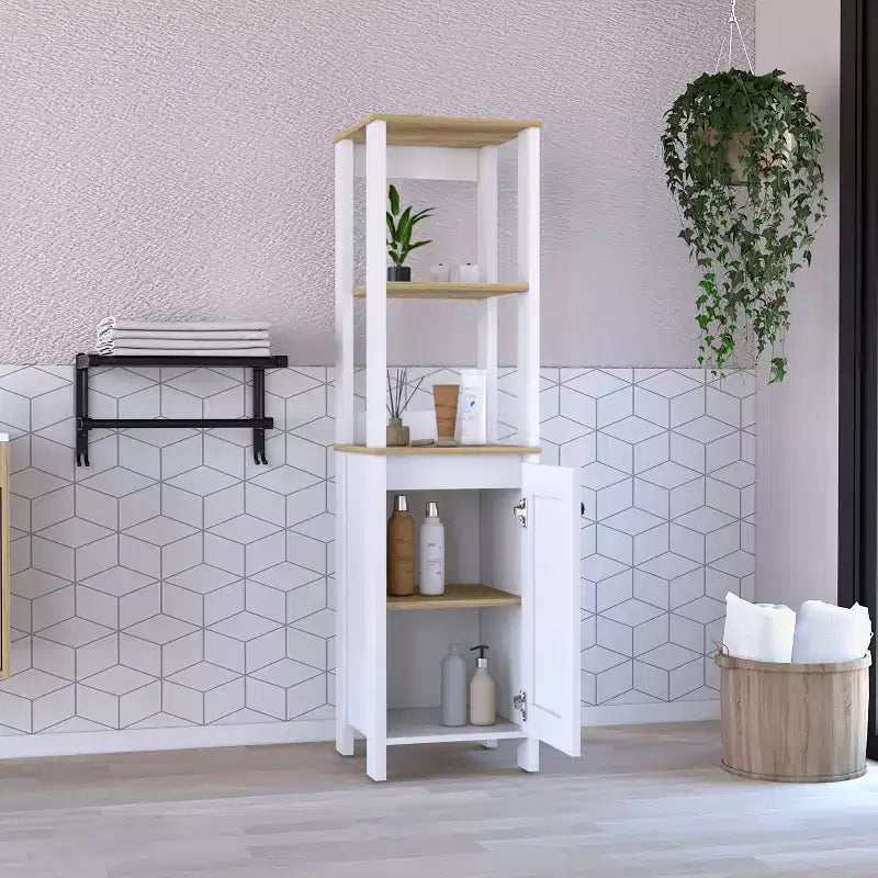 Okak 60 Inch Tall Bathroom Storage Cabinet, Slim Storage Cabinet with 2 Open Shelves for Living Room, Home
