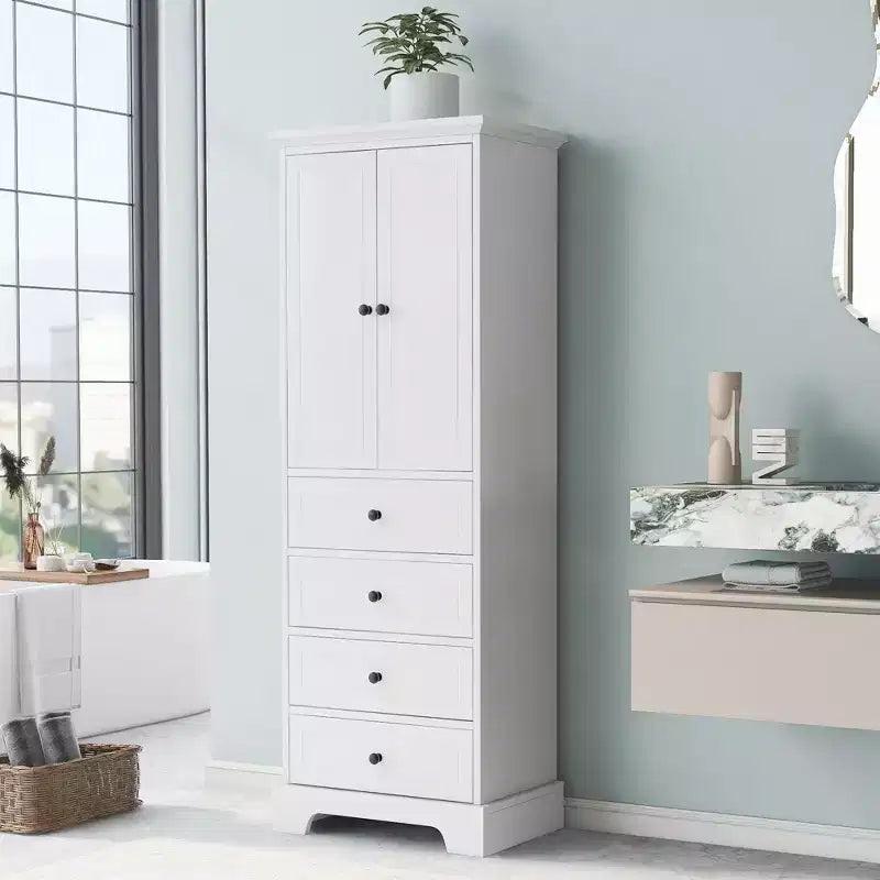 Okak Modern Bathroom Storage Cabinet with 2 Doors and 4 Drawers, 68Inch Tall Cabinet with Adjustable Shelf