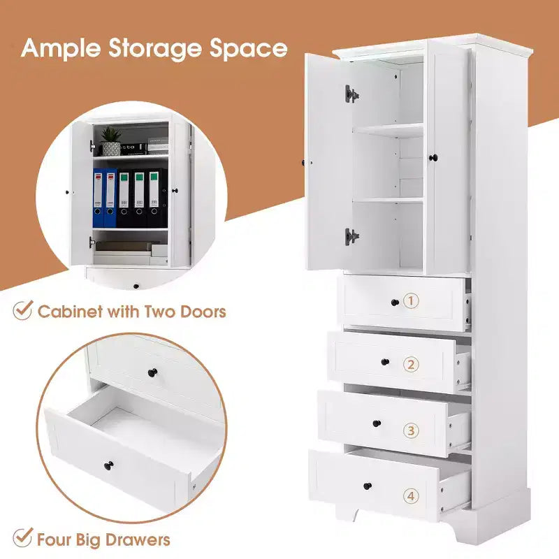 Okak Modern Bathroom Storage Cabinet with 2 Doors and 4 Drawers, 68Inch Tall Cabinet with Adjustable Shelf