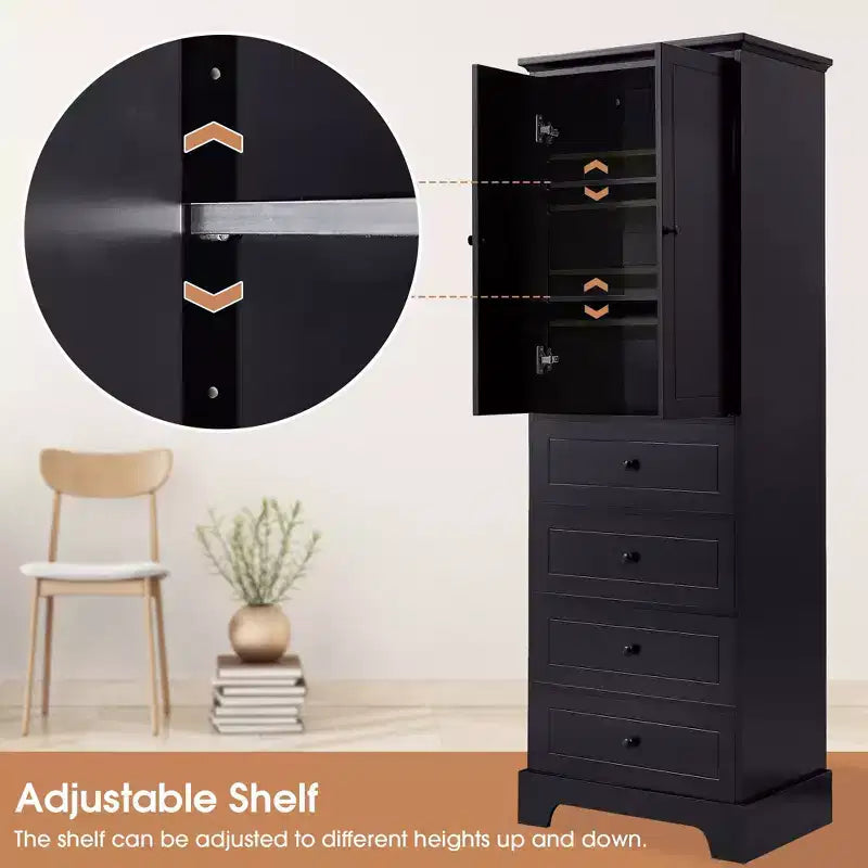 Okak Modern Bathroom Storage Cabinet with 2 Doors and 4 Drawers, 68Inch Tall Cabinet with Adjustable Shelf