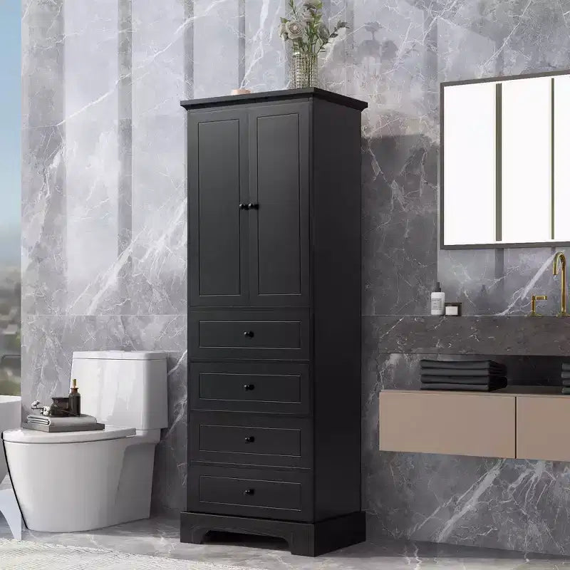 Okak Modern Bathroom Storage Cabinet with 2 Doors and 4 Drawers, 68Inch Tall Cabinet with Adjustable Shelf