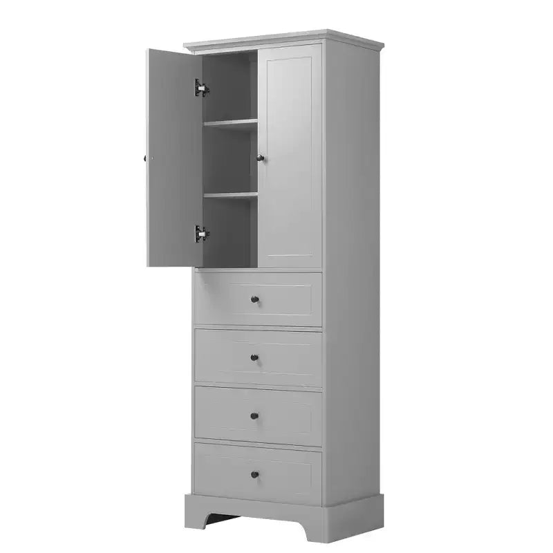 Okak Modern Bathroom Storage Cabinet with 2 Doors and 4 Drawers, 68Inch Tall Cabinet with Adjustable Shelf