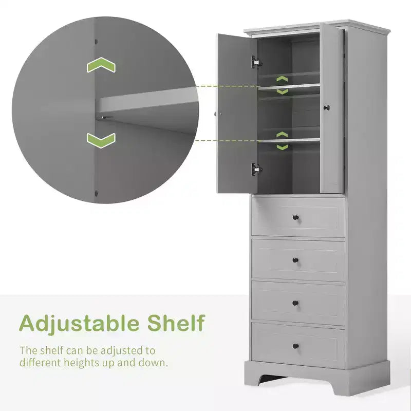 Okak Modern Bathroom Storage Cabinet with 2 Doors and 4 Drawers, 68Inch Tall Cabinet with Adjustable Shelf