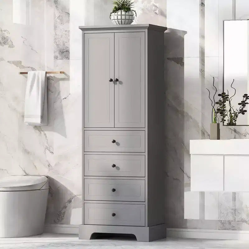 Okak Modern Bathroom Storage Cabinet with 2 Doors and 4 Drawers, 68Inch Tall Cabinet with Adjustable Shelf