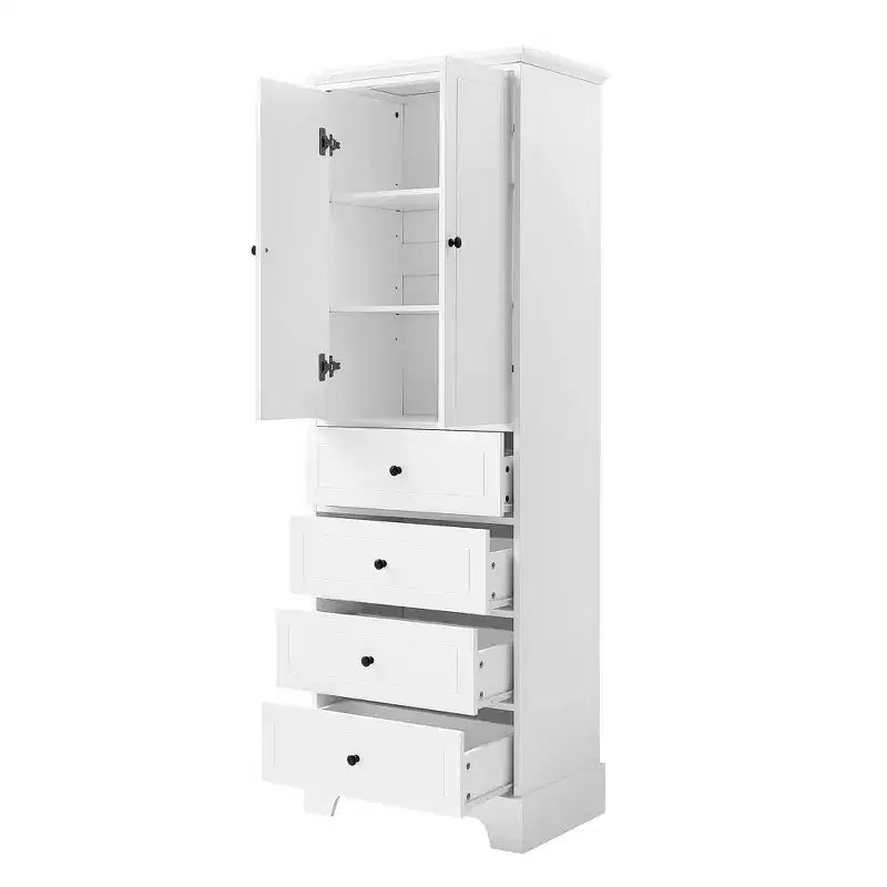 Okak Modern Bathroom Storage Cabinet with 2 Doors and 4 Drawers, 68Inch Tall Cabinet with Adjustable Shelf