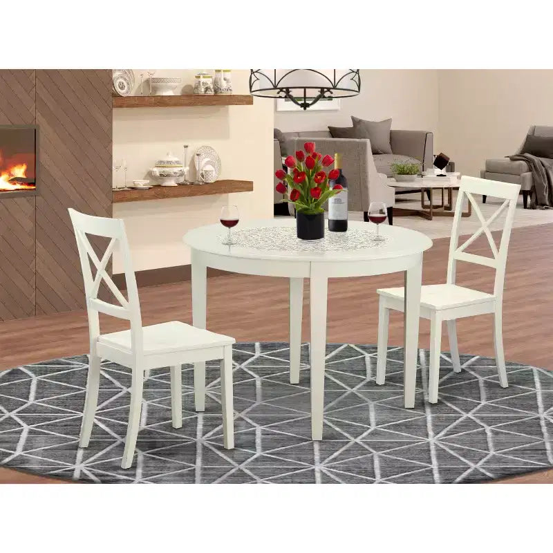 Round Kitchen Table Set for 4 - Dining Table with 2 Chairs - Mediterranean Style