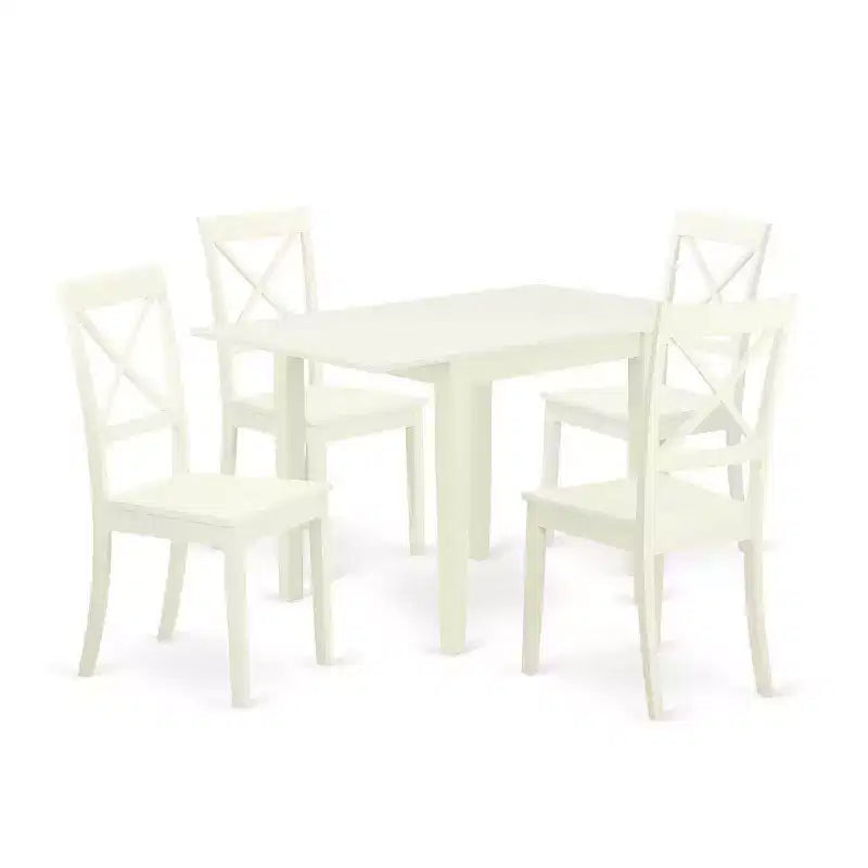 HomeStock 5-Pc Linen White Finish Solid Wood Top - Dining Room Set - Seats 4