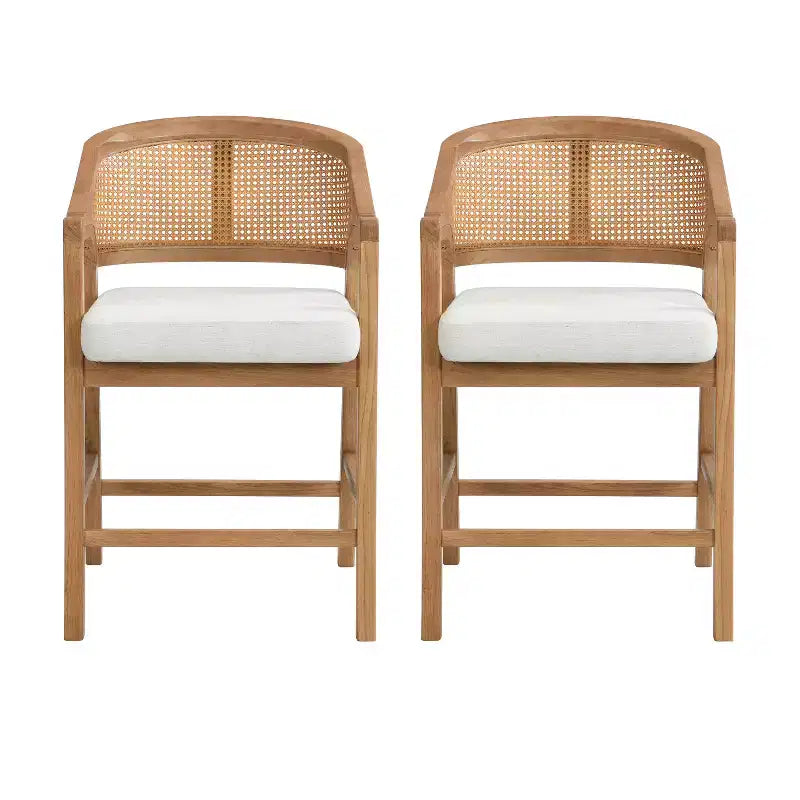 Christopher Knight Home Nat Upholstered Rubberwood Counter Stools with Curved Cane Back (Set of 2)