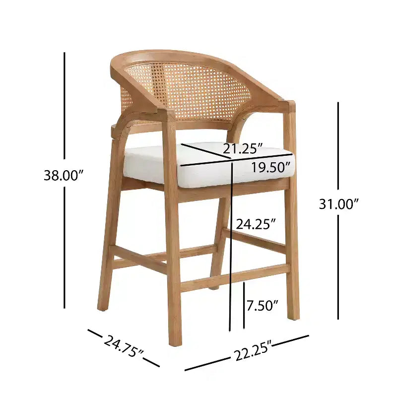 Christopher Knight Home Nat Upholstered Rubberwood Counter Stools with Curved Cane Back (Set of 2)