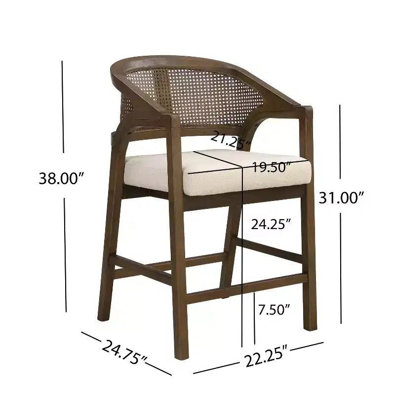 Christopher Knight Home Nat Upholstered Rubberwood Counter Stools with Curved Cane Back (Set of 2)