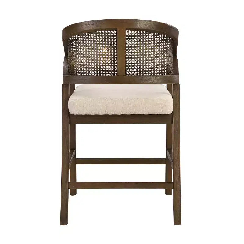 Christopher Knight Home Nat Upholstered Rubberwood Counter Stools with Curved Cane Back (Set of 2)