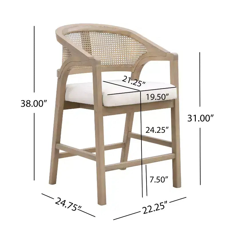 Christopher Knight Home Nat Upholstered Rubberwood Counter Stools with Curved Cane Back (Set of 2)