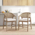 Christopher Knight Home Nat Upholstered Rubberwood Counter Stools with Curved Cane Back (Set of 2)