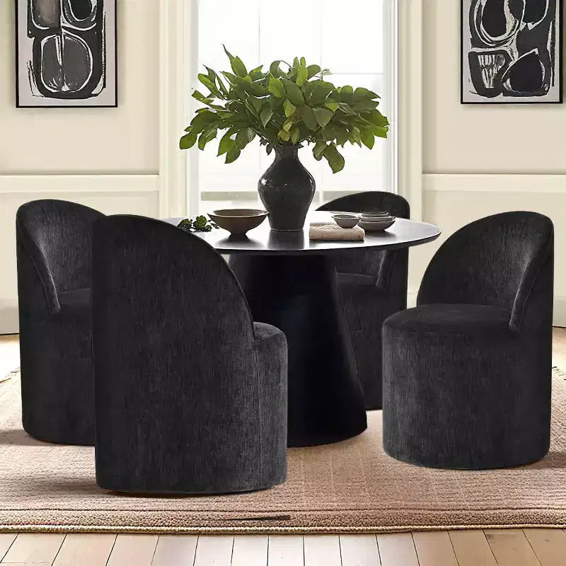Chenille Upholstered Dining Chairs Set of 4, Modern Rounded Backs Barrel Chairs with Casters for Kitchen or Round Dining Table - Panipeachy