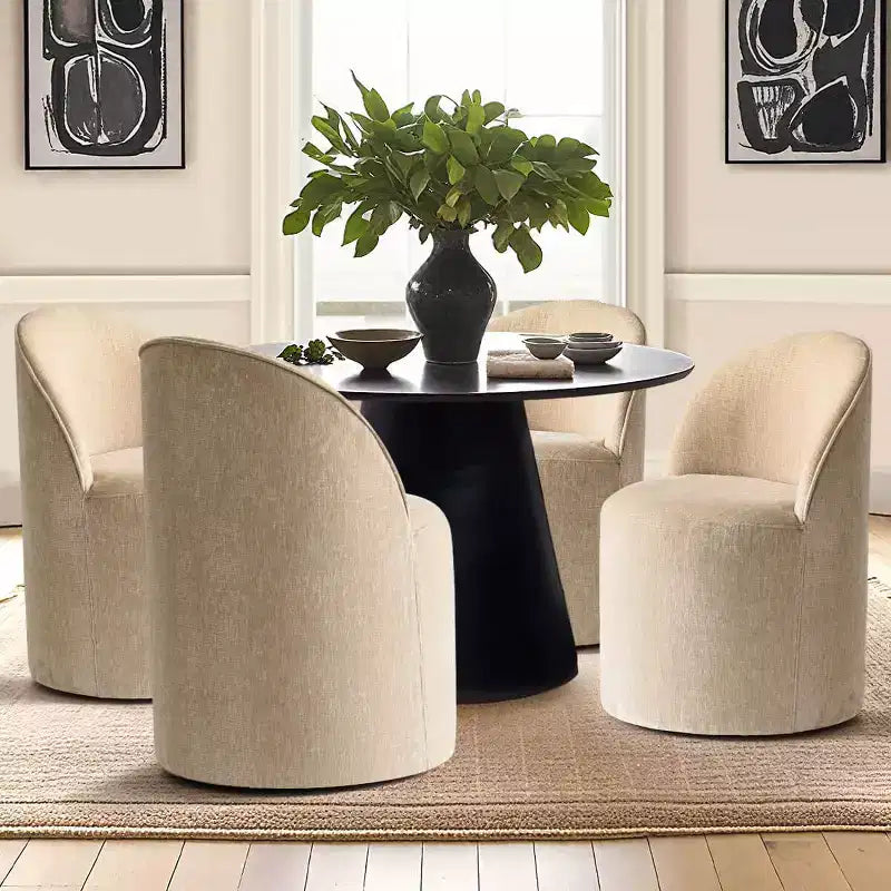 Chenille Upholstered Dining Chairs Set of 4, Modern Rounded Backs Barrel Chairs with Casters for Kitchen or Round Dining Table - Panipeachy