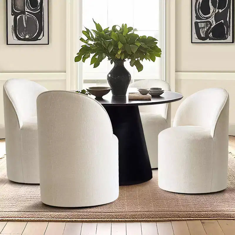 Chenille Upholstered Dining Chairs Set of 4, Modern Rounded Backs Barrel Chairs with Casters for Kitchen or Round Dining Table - Panipeachy