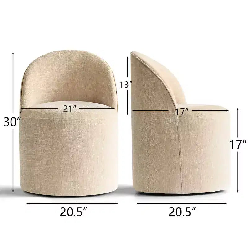 Chenille Upholstered Dining Chairs Set of 4, Modern Rounded Backs Barrel Chairs with Casters for Kitchen or Round Dining Table - Panipeachy