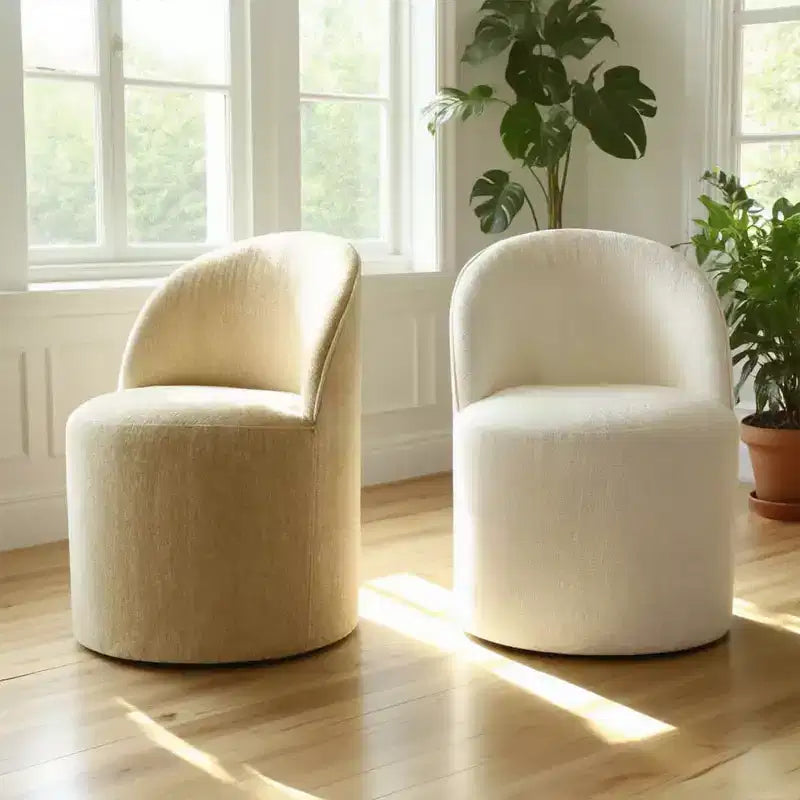 Chenille Upholstered Dining Chairs Set of 4, Modern Rounded Backs Barrel Chairs with Casters for Kitchen or Round Dining Table - Panipeachy