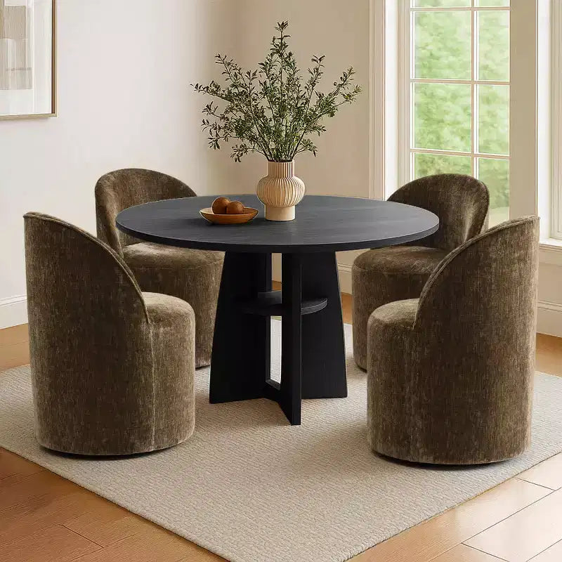 Chenille Upholstered Dining Chairs Set of 4, Modern Rounded Backs Barrel Chairs with Casters for Kitchen or Round Dining Table - Panipeachy