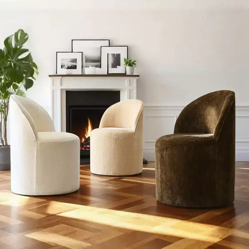 Chenille Upholstered Dining Chairs Set of 4, Modern Rounded Backs Barrel Chairs with Casters for Kitchen or Round Dining Table - Panipeachy