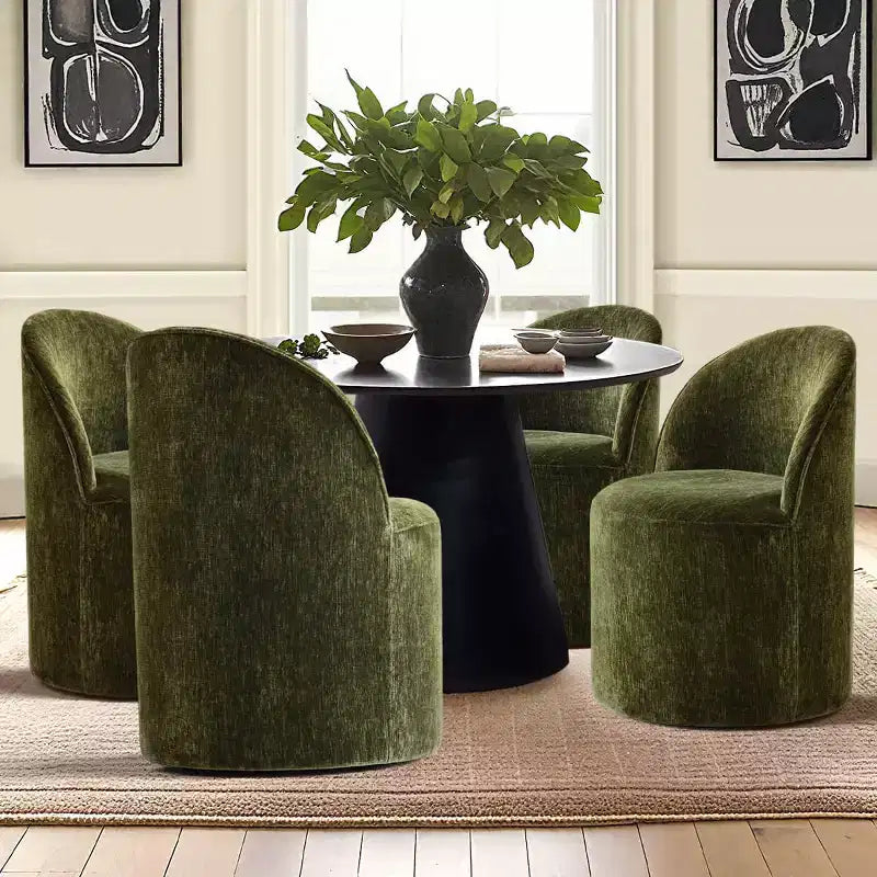 Chenille Upholstered Dining Chairs Set of 4, Modern Rounded Backs Barrel Chairs with Casters for Kitchen or Round Dining Table - Panipeachy