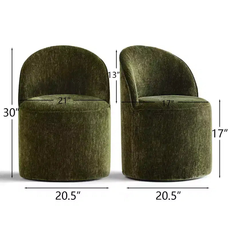 Chenille Upholstered Dining Chairs Set of 4, Modern Rounded Backs Barrel Chairs with Casters for Kitchen or Round Dining Table - Panipeachy