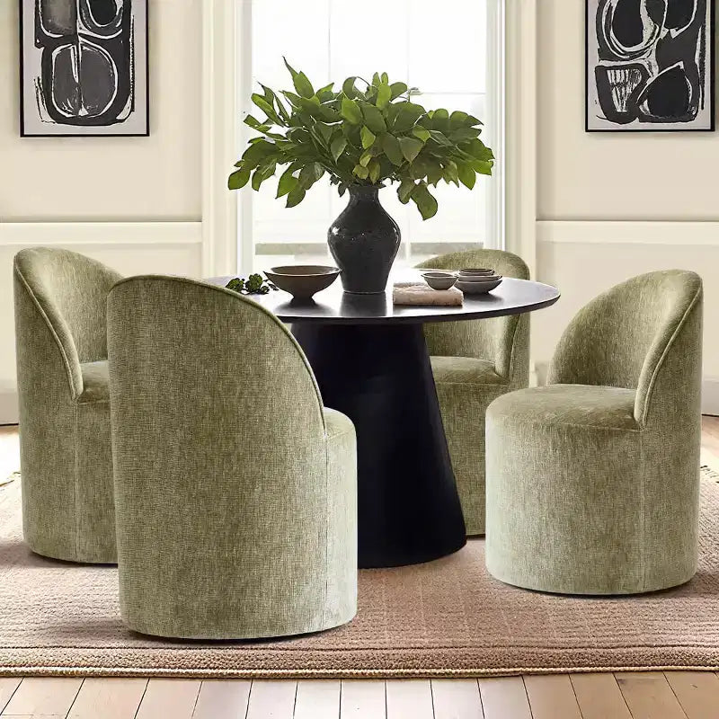Chenille Upholstered Dining Chairs Set of 4, Modern Rounded Backs Barrel Chairs with Casters for Kitchen or Round Dining Table - Panipeachy