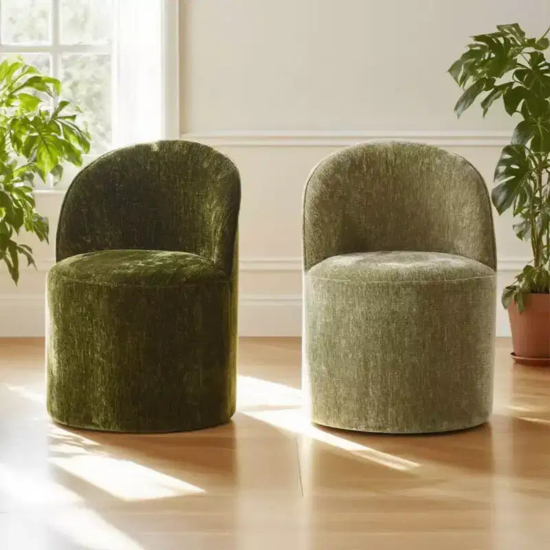 Chenille Upholstered Dining Chairs Set of 4, Modern Rounded Backs Barrel Chairs with Casters for Kitchen or Round Dining Table - Panipeachy
