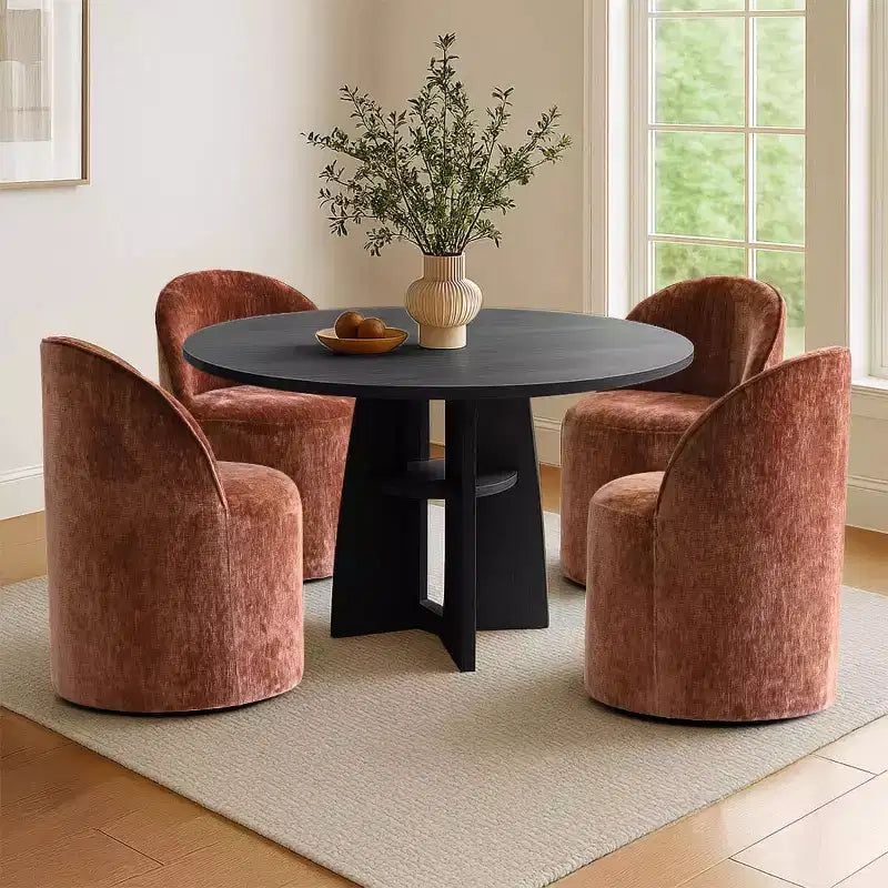 Chenille Upholstered Dining Chairs Set of 4, Modern Rounded Backs Barrel Chairs with Casters for Kitchen or Round Dining Table - Panipeachy