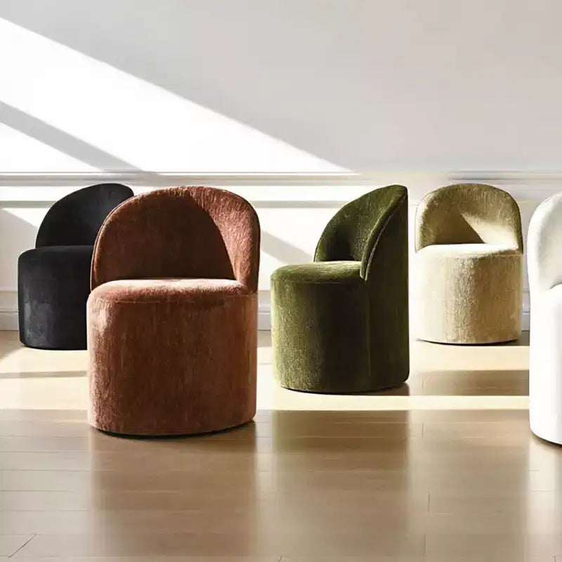 Chenille Upholstered Dining Chairs Set of 4, Modern Rounded Backs Barrel Chairs with Casters for Kitchen or Round Dining Table - Panipeachy