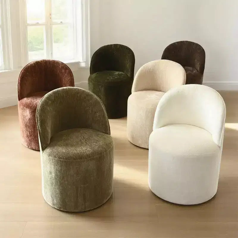 Chenille Upholstered Dining Chairs Set of 4, Modern Rounded Backs Barrel Chairs with Casters for Kitchen or Round Dining Table - Panipeachy
