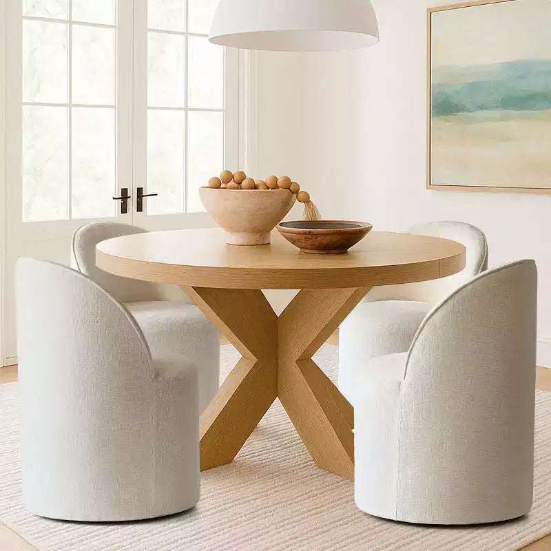Chenille Upholstered Dining Chairs Set of 4, Modern Rounded Backs Barrel Chairs with Casters for Kitchen or Round Dining Table - Panipeachy