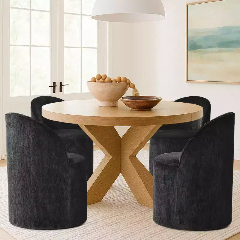 Chenille Upholstered Dining Chairs Set of 4, Modern Rounded Backs Barrel Chairs with Casters for Kitchen or Round Dining Table - Panipeachy