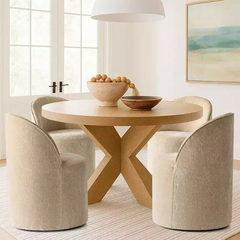 Chenille Upholstered Dining Chairs Set of 4, Modern Rounded Backs Barrel Chairs with Casters for Kitchen or Round Dining Table - Panipeachy