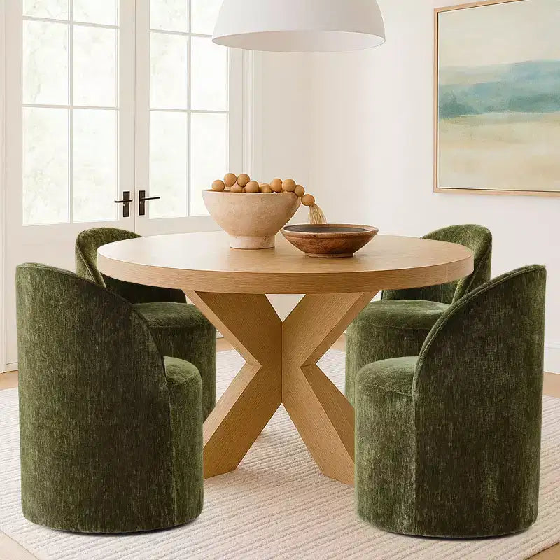 Chenille Upholstered Dining Chairs Set of 4, Modern Rounded Backs Barrel Chairs with Casters for Kitchen or Round Dining Table - Panipeachy