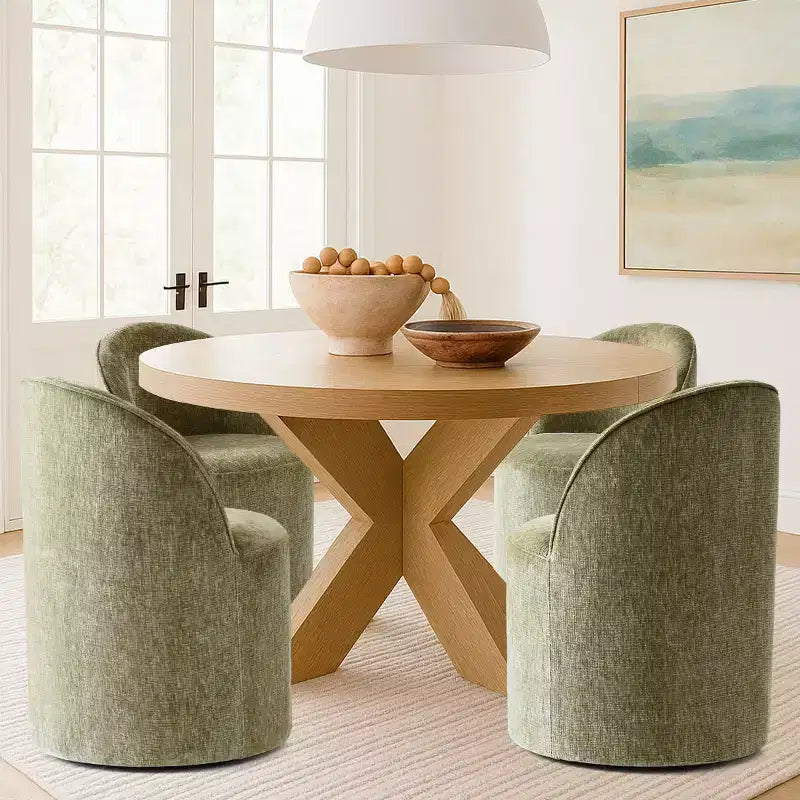 Chenille Upholstered Dining Chairs Set of 4, Modern Rounded Backs Barrel Chairs with Casters for Kitchen or Round Dining Table - Panipeachy
