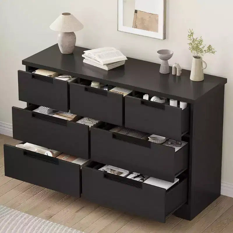 Wooden 7 Drawer Dresser for Bedroom, Black 7 Chest of Drawers with Embedded Handles, Modern Dresser Organizer Tv Stand for Home Office