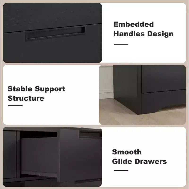 Wooden 7 Drawer Dresser for Bedroom, Black 7 Chest of Drawers with Embedded Handles, Modern Dresser Organizer Tv Stand for Home Office