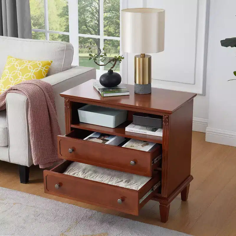 Zeus & Ruta Open Space and 2 Drawers Dresser Nightstand with Charging Station, with USB Ports and Outlets, for Bedroom