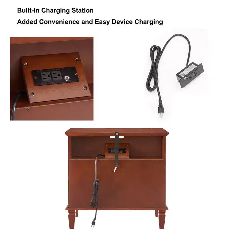 Zeus & Ruta Open Space and 2 Drawers Dresser Nightstand with Charging Station, with USB Ports and Outlets, for Bedroom