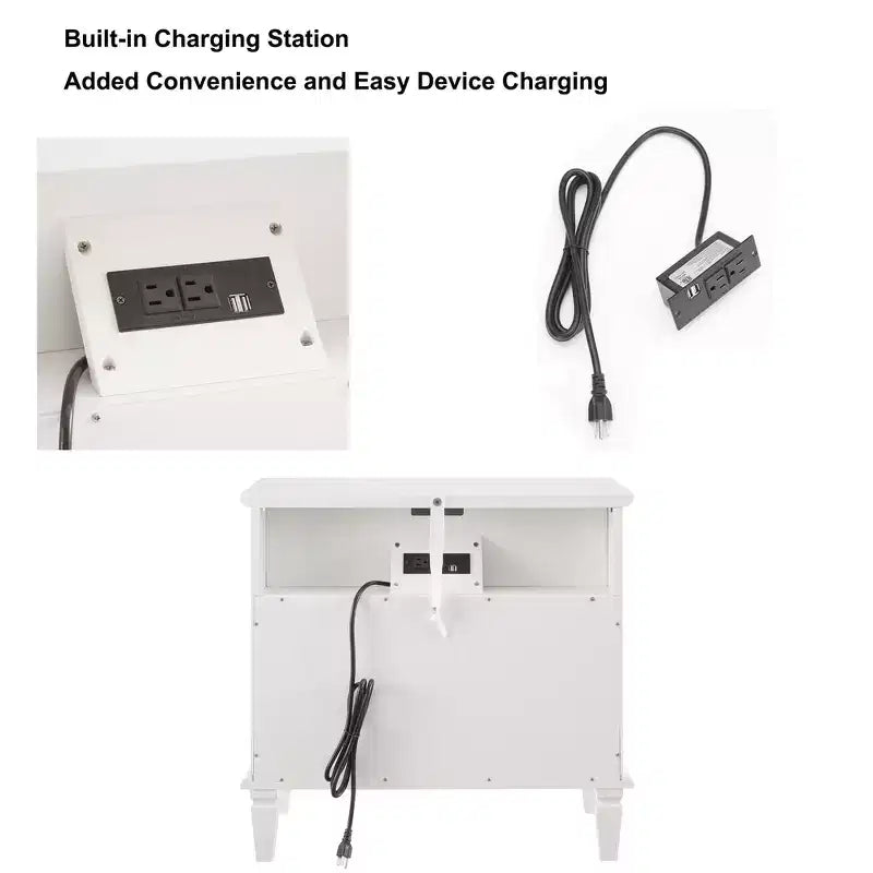 Zeus & Ruta Open Space and 2 Drawers Dresser Nightstand with Charging Station, with USB Ports and Outlets, for Bedroom