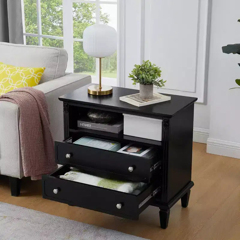 Zeus & Ruta Open Space and 2 Drawers Dresser Nightstand with Charging Station, with USB Ports and Outlets, for Bedroom