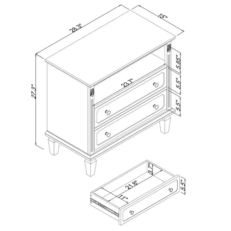 Zeus & Ruta Open Space and 2 Drawers Dresser Nightstand with Charging Station, with USB Ports and Outlets, for Bedroom